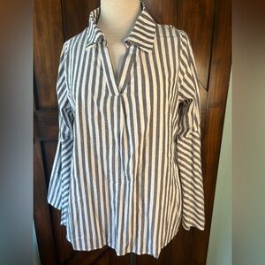 Andree by Unit Striped Blue and White Nautical Boat Bell Sleeve Tunic Top L‎